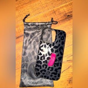 Black Leopard Phone Case with Pouch